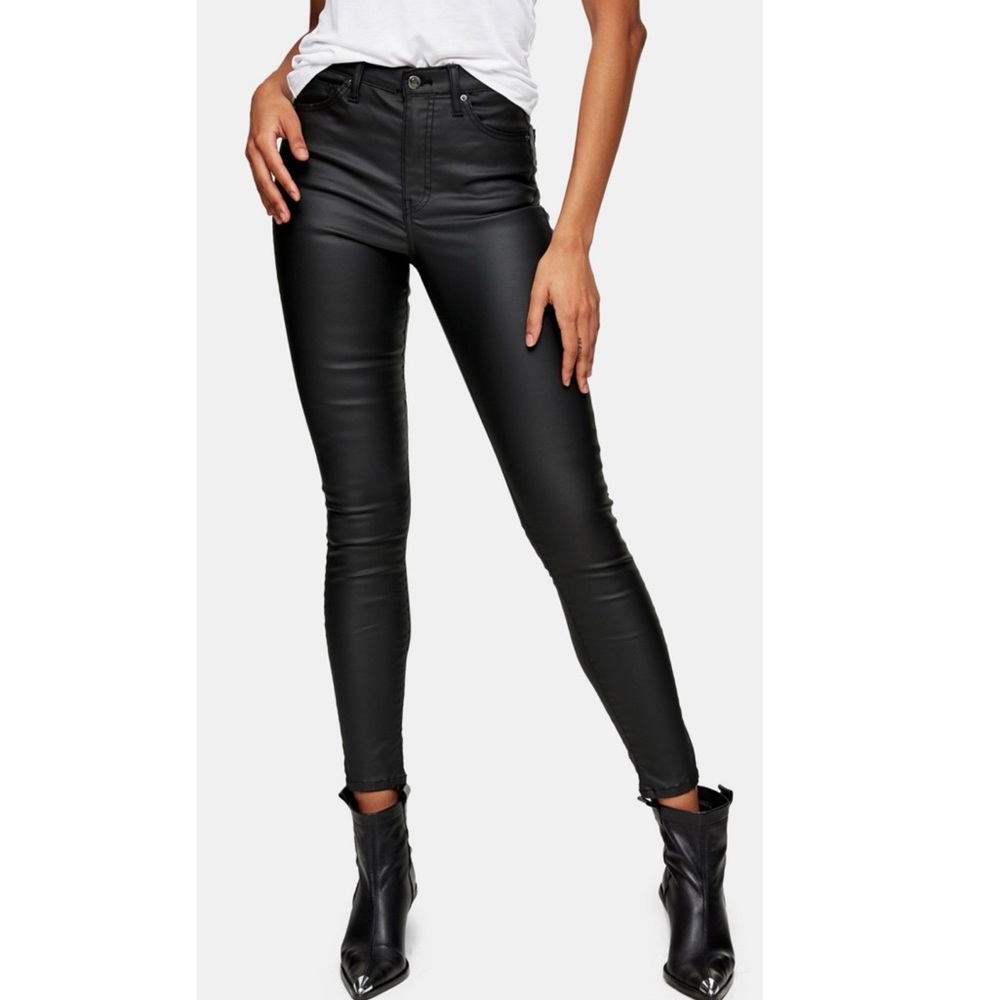 Topshop Jamie Black Coated Skinny Pants Size 28
